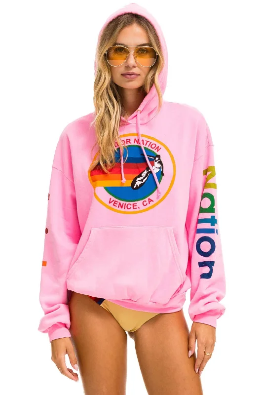 AVIATOR NATION  RELAXED PULLOVER HOODIE - NEON PINK Set Sleeve Pullover