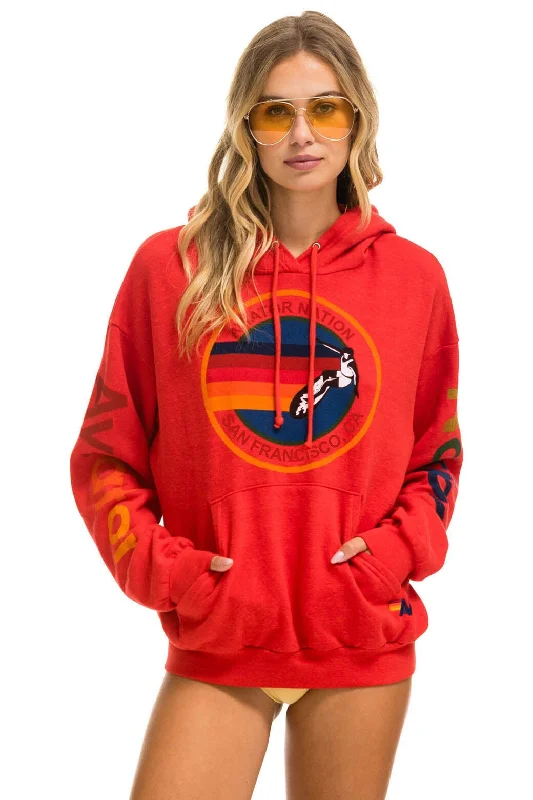 AVIATOR NATION SAN FRANCISCO RELAXED PULLOVER HOODIE - RED Angora Wool Cozy