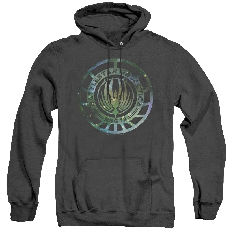 Battlestar Galactica (2004) Galaxy Emblem - Heather Pullover Hoodie One Shoulder Top Battlestar Galactica (2004) Galaxy Emblem - Heather Pullover Hoodie One Shoulder Top