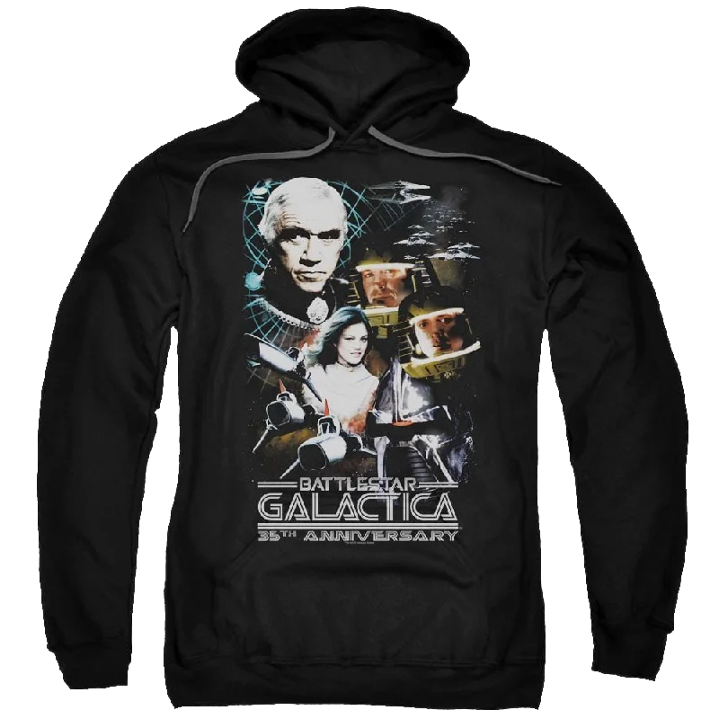Battlestar Galactica 35th Anniversary Collage - Pullover Hoodie Spaghetti Sleeve Top