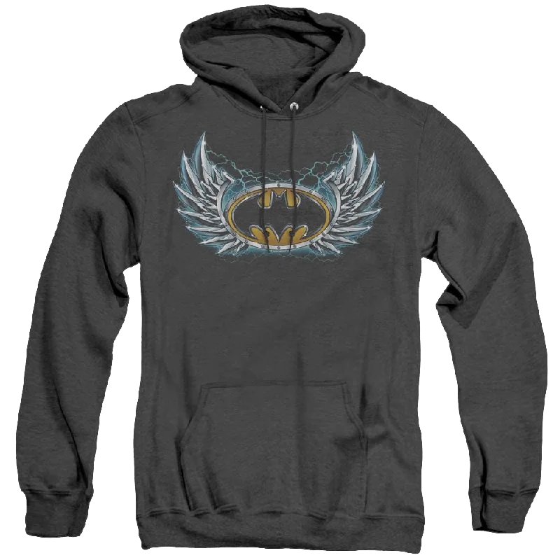 Dc Batman Steel Wings Logo - Heather Pullover Hoodie Ribbed Crew Neck