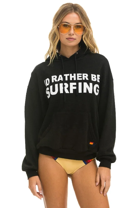 ID RATHER BE SURFING RELAXED PULLOVER HOODIE - BLACK Oblong Neck Pullover