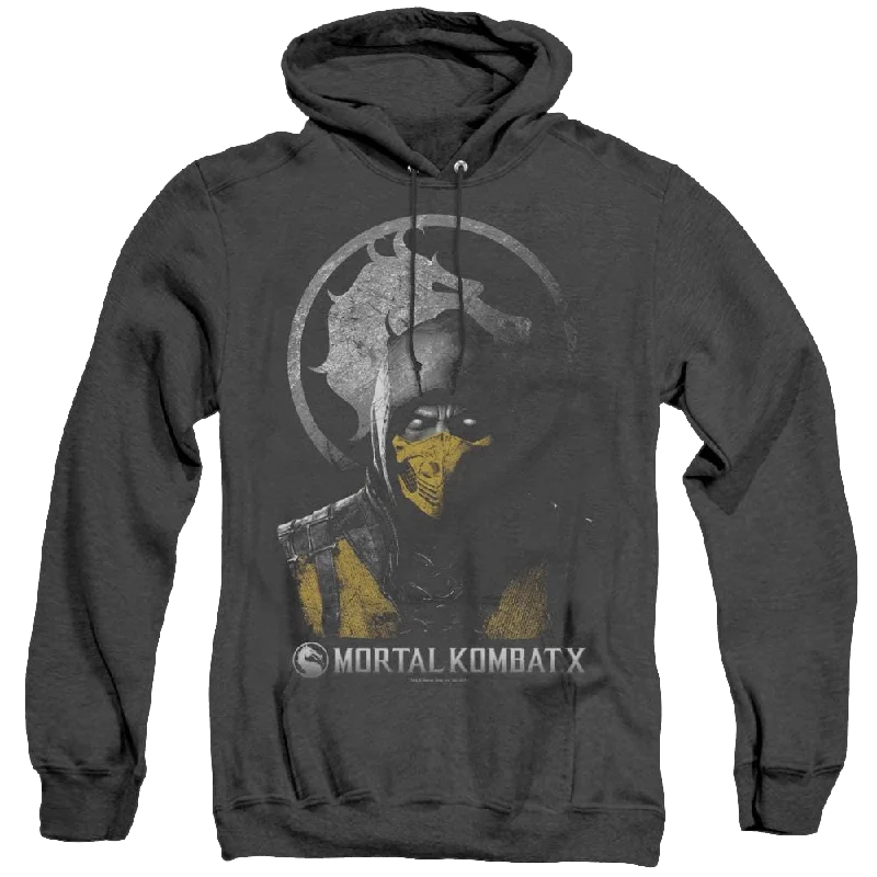 Mortal Kombat Scorpion Bust - Heather Pullover Hoodie Boat Neck Sweater