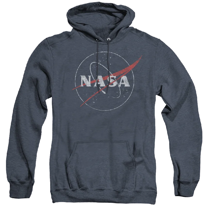 Nasa Distressed Logo - Heather Pullover Hoodie Textured Knit Design