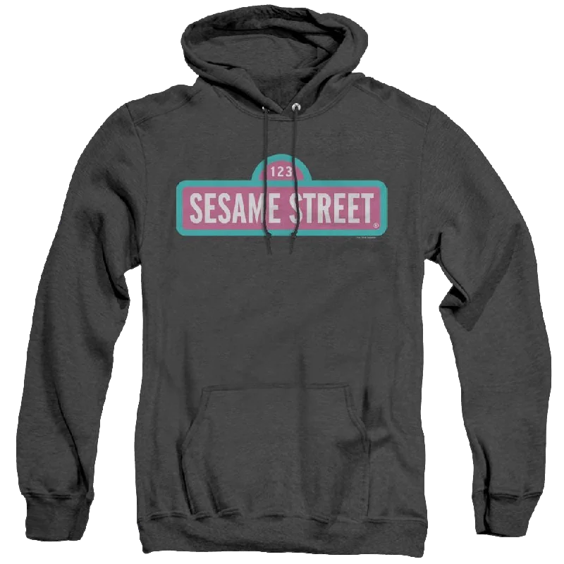 Sesame Street Alt Logo - Heather Pullover Hoodie Lapel Neck Sweater