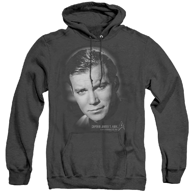 Star Trek The Original Series Captain Kirk Portrait - Heather Pullover Hoodie High Neck Pullover Star Trek The Original Series Captain Kirk Portrait - Heather Pullover Hoodie High Neck Pullover