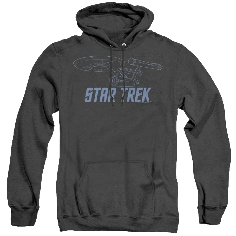 Star Trek The Original Series Enterprise Outline - Heather Pullover Hoodie Cowl Neck Pullover