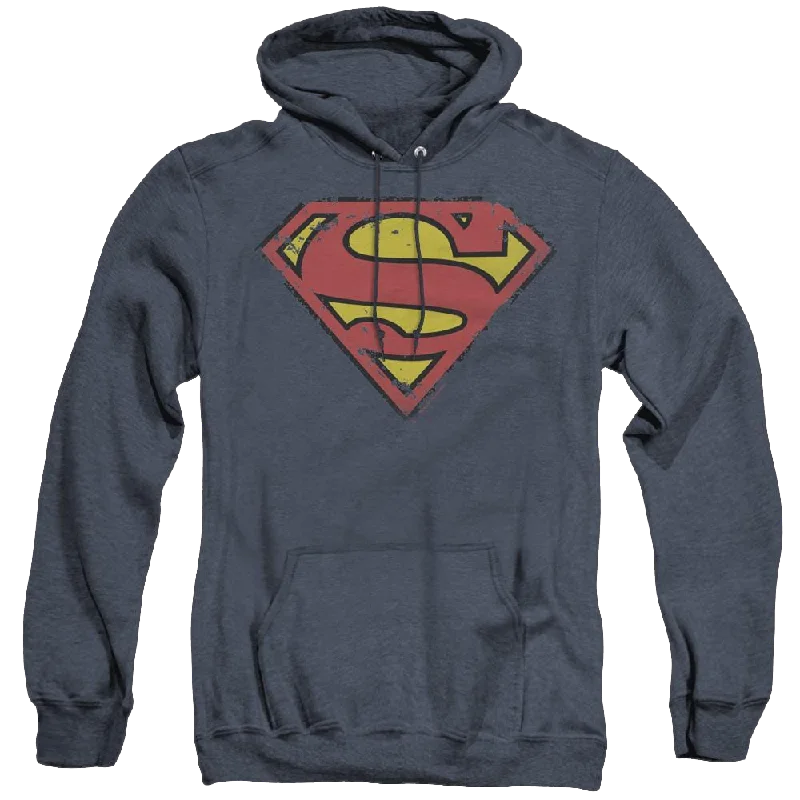 Superman Distressed Shield - Heather Pullover Hoodie Scalloped Neck Pullover