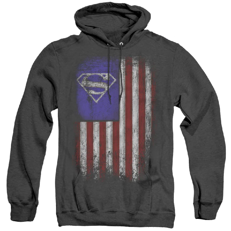 Superman Old Glory Shield - Heather Pullover Hoodie Mock Neck Pullover