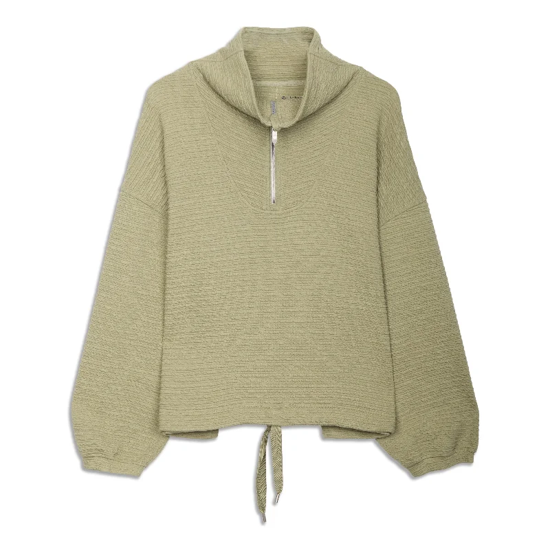 Textured 1/2 Zip Pullover Plunging Neck Pullover