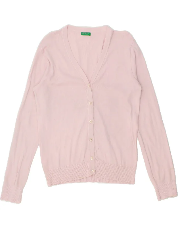 BENETTON Womens Cardigan Sweater UK 16 Large Pink Cotton