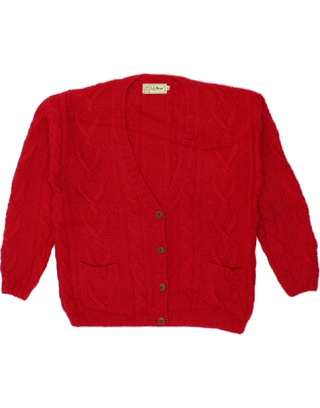 L.L.BEAN Womens Cardigan Sweater UK 14 Medium Red Wool