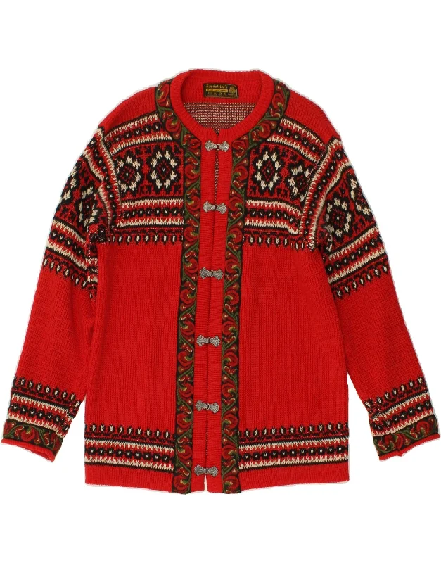 NORDSTRIKK Womens Cardigan Sweater UK 16 Large Red Fair Isle New Wool