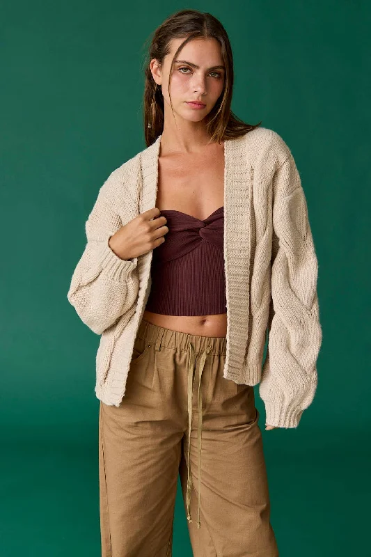 Oversized Cable Knit Cardigan - Tan