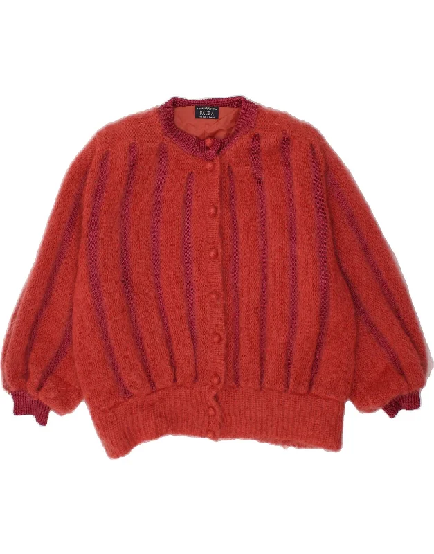 VINTAGE Womens Cardigan Sweater UK 22 3XL Red Striped Wool