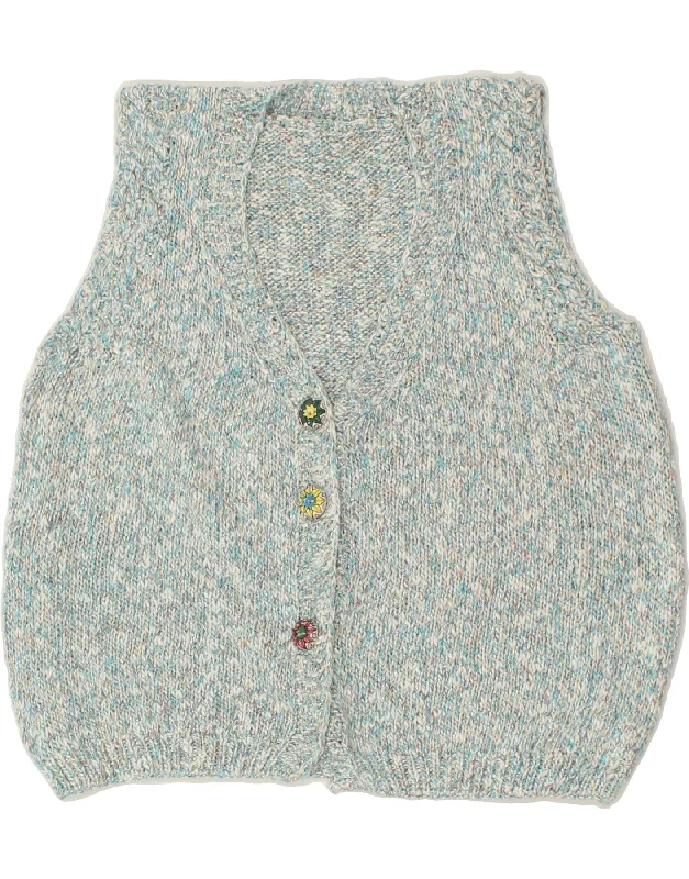 VINTAGE Womens Crop Sleeveless Cardigan Sweater UK 14 Medium Blue Flecked