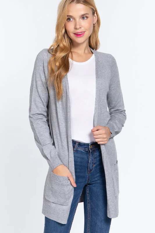 ACTIVE BASIC Open Front Long Sleeve Cardigan Asymmetrical,ymmetric Pencil Cardigan