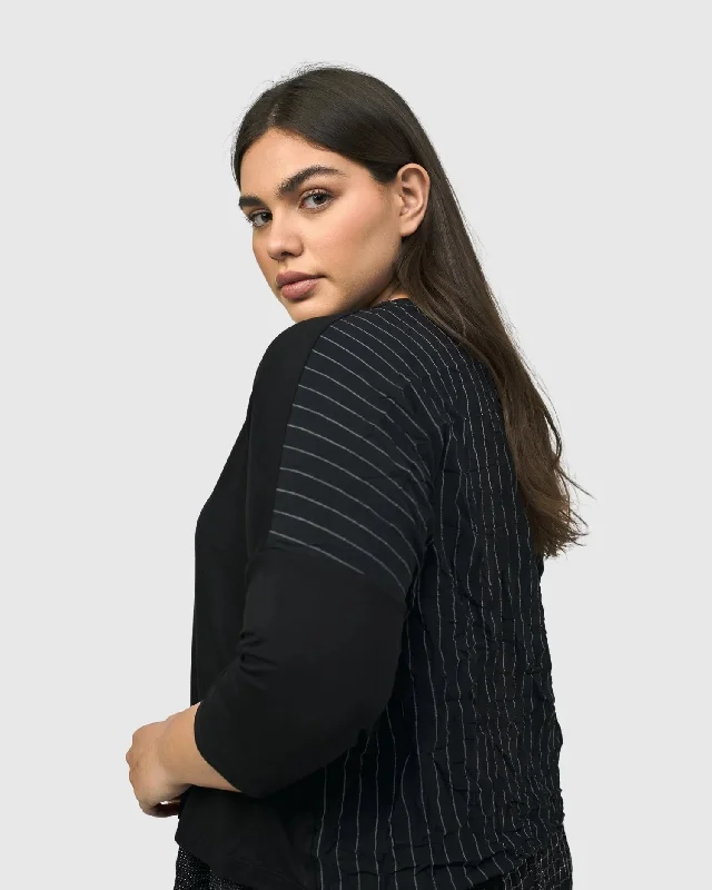 Andromeda Cropped Cardigan, Stripes Silk Blend Satin Velvet