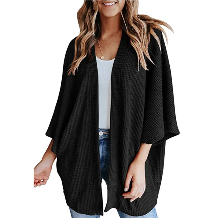 Women's Bat Sleeve Loose Fall Cardigan Solid Print Embellished
