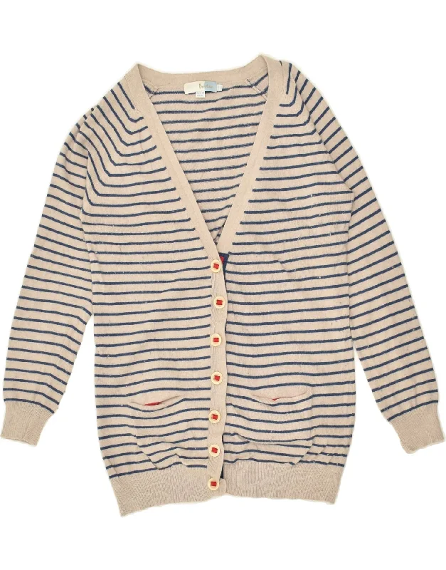 BODEN Womens Cardigan Sweater UK 14 Large Beige Striped Cotton Solid Print Embellished