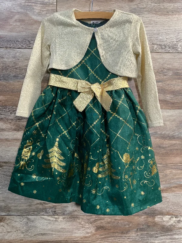 Bonnie Jean 2pc Cardigan & Holiday Dress Green/Gold sz 4T Zippered Front Buttoned Front Snap Front