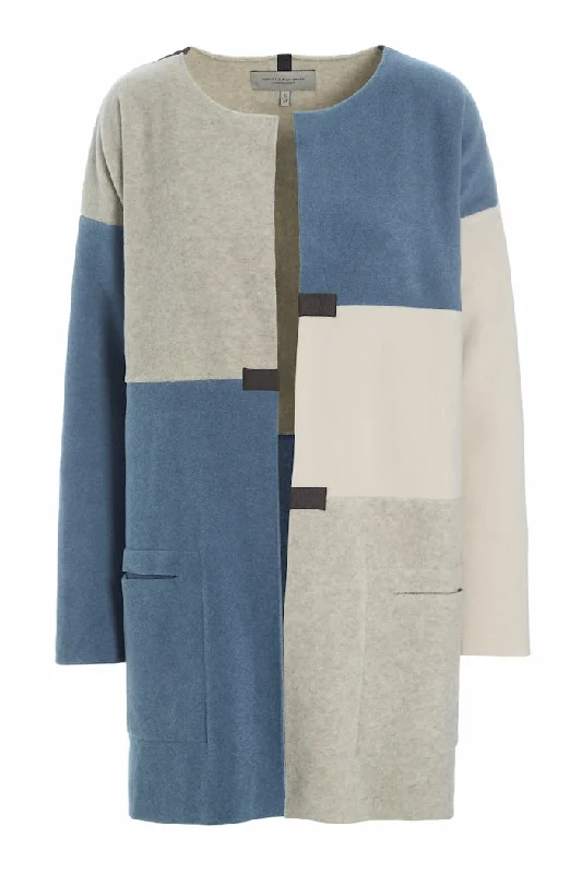 CARDIGAN PATCH - 7161 - DUSTY BLUE/KIT/SAND Silk Blend Satin Velvet
