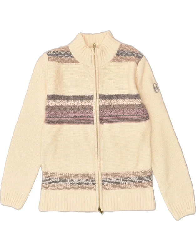 CONTE OF FLORENCE Womens Cardigan Sweater UK 16 Large Off White Striped Nylon Fabric Polyester Fabric Spandex Fabric
