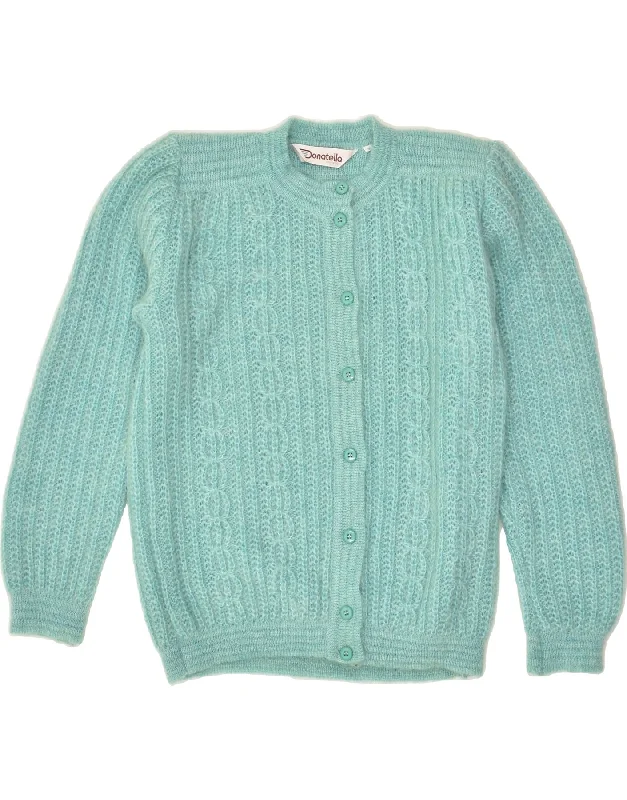 DONATELLA Womens Cardigan Sweater UK 14 Medium Turquoise Boxy Cardigan Fitted Cardigan A-Line DONATELLA Womens Cardigan Sweater UK 14 Medium Turquoise Boxy Cardigan Fitted Cardigan A-Line