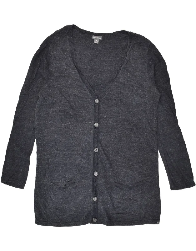 EDDIE BAUER Womens Cardigan Sweater UK 18 XL Grey Cotton Fitted Slim Tailored