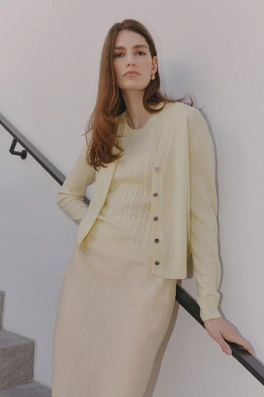 Essential Cashmere V Cardigan - Lemon Mesh Fabric Canvas Fabric Denim Fabric