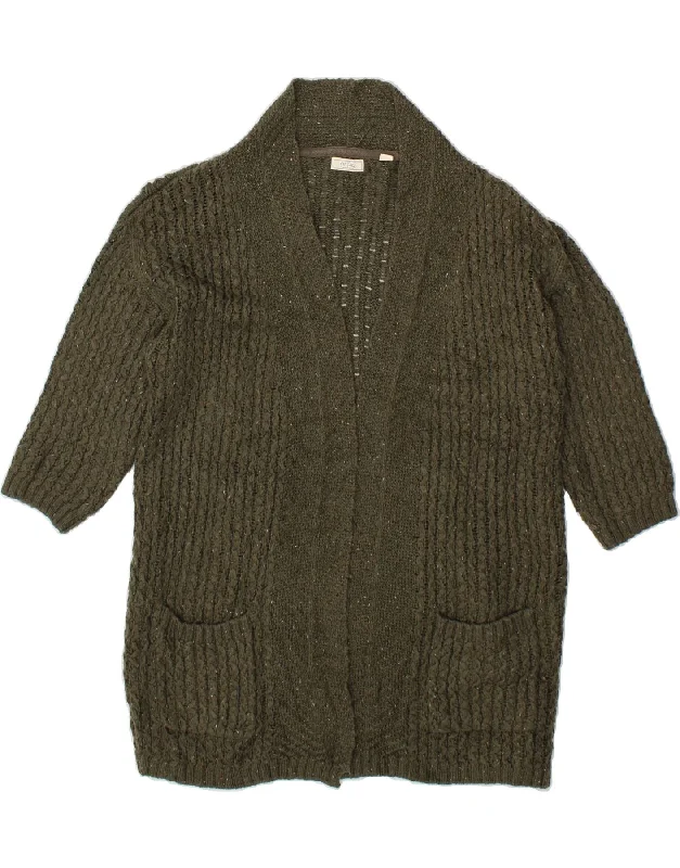 FAT FACE Womens 3/4 Sleeve Open Cardigan Sweater UK 12 Medium  Khaki Stylish Fashionable Trendy