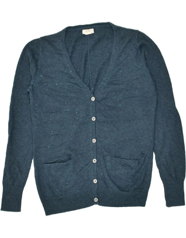 FAT FACE Womens Cardigan Sweater UK 10 Small Navy Blue Wool Print Jacquard Patchwork