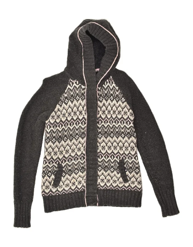 FAT FACE Womens Hooded Cardigan Sweater UK 10 Small Grey Fair Isle Cotton Open Front Closed Front Wrap Front FAT FACE Womens Hooded Cardigan Sweater UK 10 Small Grey Fair Isle Cotton Open Front Closed Front Wrap Front