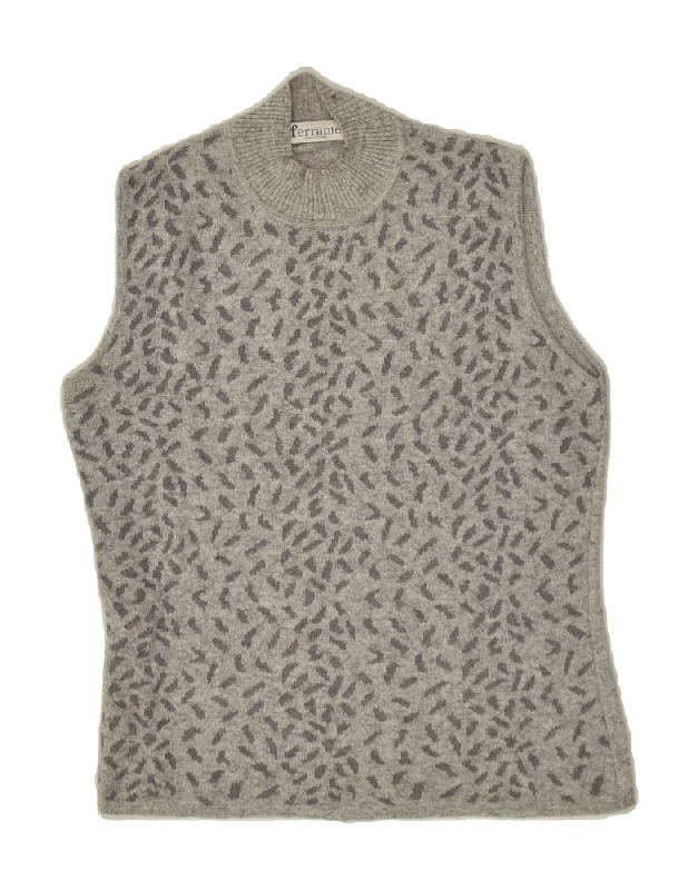 FERRANTE Womens Vest Tank Top UK 12 Medium Grey Wool one shoulder tank