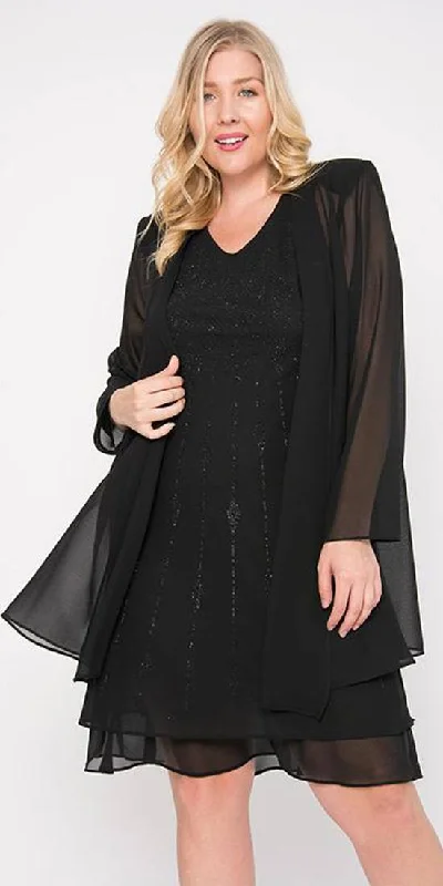 Sally Fashion 8694 Flowy Chiffon Dress Knee Length Long Sleeve Cardigan Lightweight Heavyweight Midweight