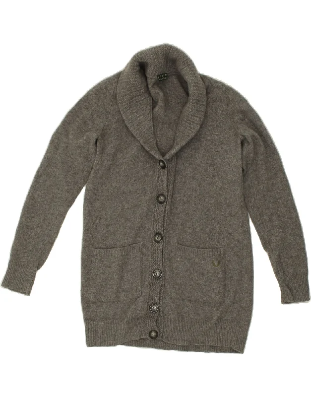 FRED PERRY Womens Cardigan Sweater UK 14 Medium Grey Wool Button Cardigan Zip Cardigan Pullover Cardigan