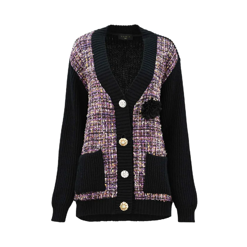 Gaelle Women's Multi-color Cardigan Print Jacquard Patchwork