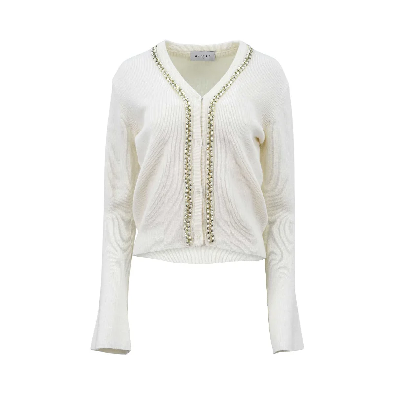 Gaelle Women's Off-white Cardigan Striped Floral Plaid