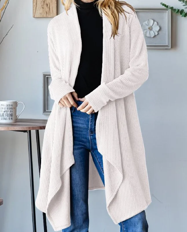 Ribbed Long Sleeve Open Cardigan Lace Blend Ribbed Blend Corduroy Blend