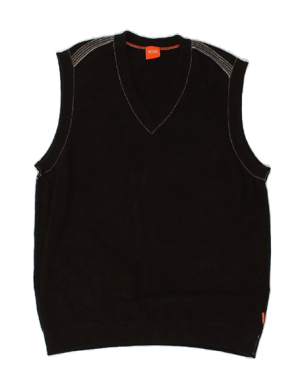 HUGO BOSS Womens Vest Tank Top UK 16 Large Black Cotton metallic tank top