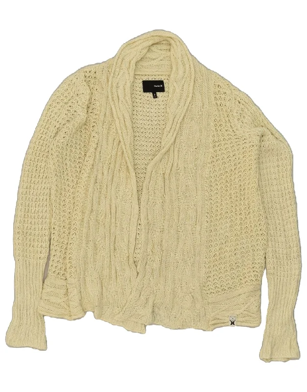 HURLEY Womens Oversized Cardigan Sweater UK 10 Small Off White Acrylic Boat Neck Shawl Collar Notched Collar