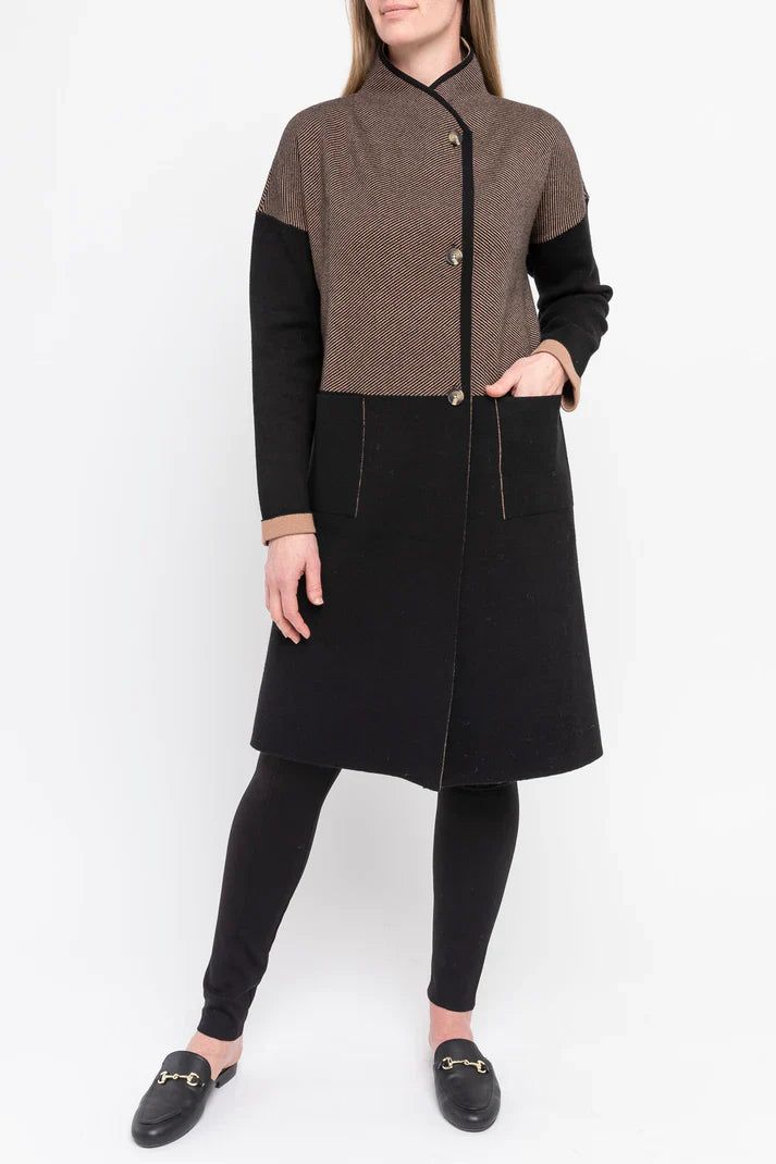 JUMP HERRINGBONE CARDIGAN CAMLE/BLACK Solid Color Striped Floral Print
