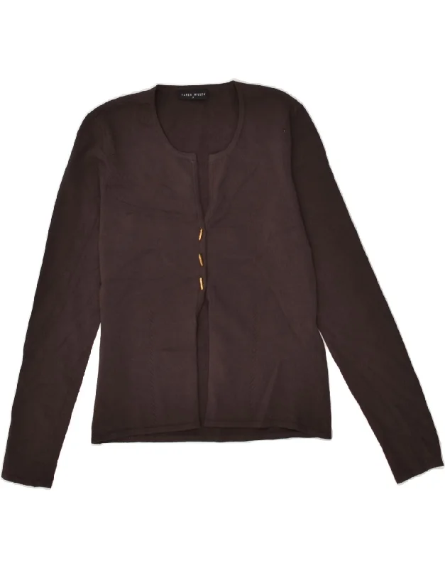 KAREN MILLEN Womens Cardigan Sweater Size 3 Small Brown Viscose Terry Blend Velvet Blend Canvas Blend