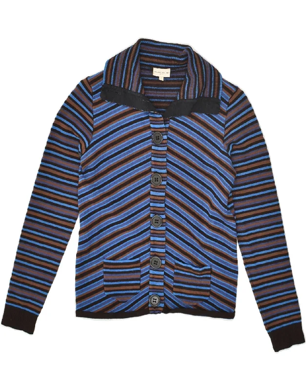 KAREN MILLEN Womens Cardigan Sweater US 2 XS Blue Striped Wool Wool Cardigan Cotton Cardigan Cashmere Cardigan