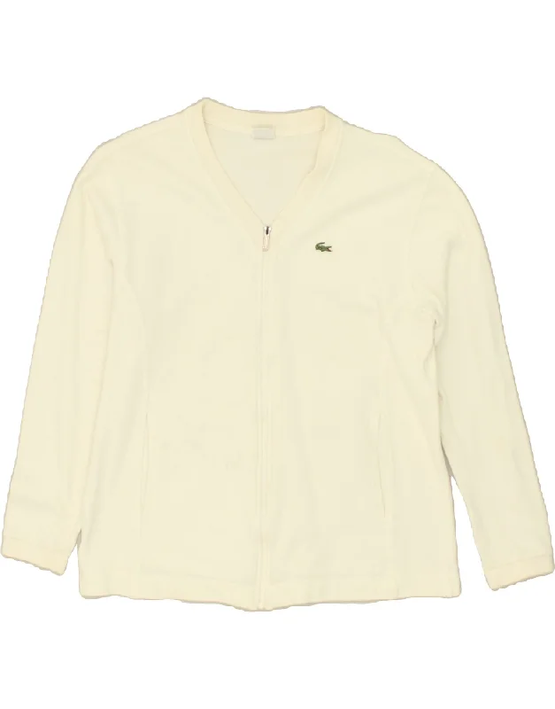 LACOSTE Womens Cardigan Sweater Size 42 Large Off White Cotton Hooded Caped Shawl Collar