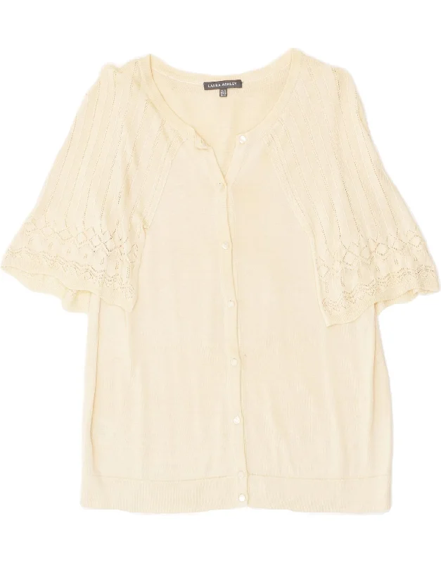 LAURA ASHLEY Womens 1/2 Sleeve Cardigan Sweater UK 14 Medium Off White Oversized Loose Flowy