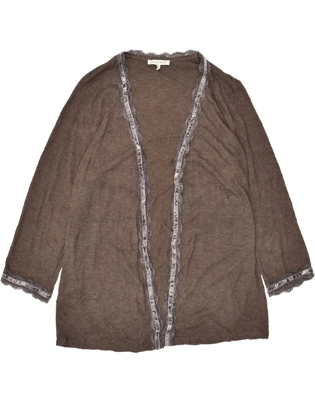 LAURA ASHLEY Womens Cardigan Sweater UK 16 Large Brown Viscose Fitted Slim Tailored