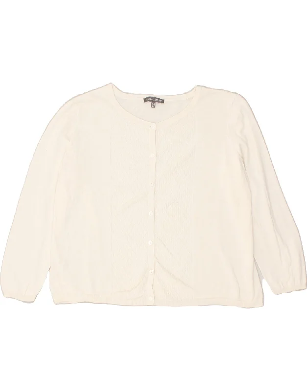LAURA ASHLEY Womens Loose Fit Cardigan Sweater UK 18 XL  Off White Cotton Zippered Buttoned Snapped