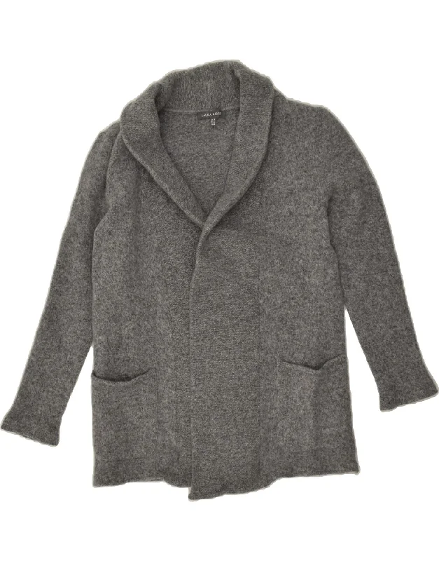 LAURA ASHLEY Womens Open Cardigan Sweater UK 16 Large Grey Lambswool Chenille Fabric Brocade Fabric Lace Fabric