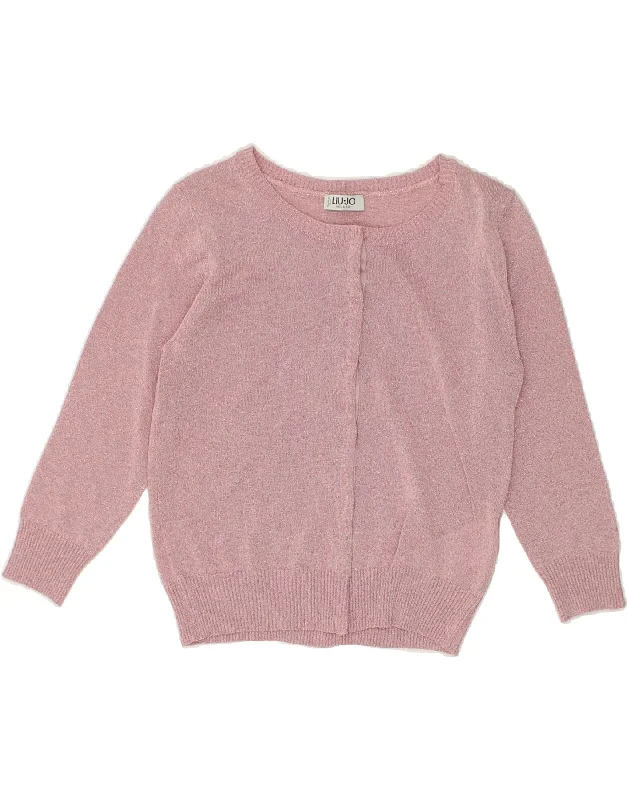 LIU JO Womens Cardigan Sweater UK 6 XS Pink Viscose Spandex Blend Rayon Blend Denim Blend